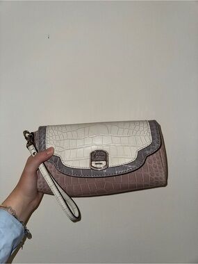 Guess Tri-Tone Croc-Embossed Wristlet Clutch - Cream, Taupe, Blush